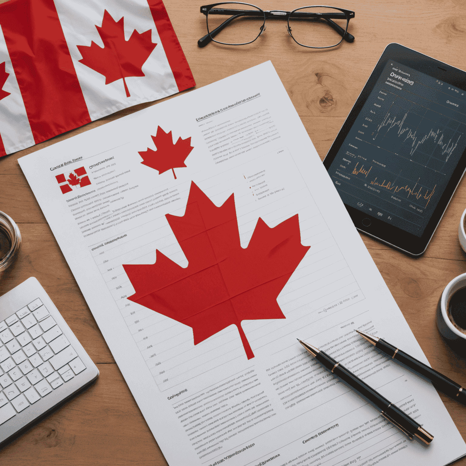 Visual representation of machine learning algorithms analyzing policy documents, with graphs and charts overlaying Canadian flag