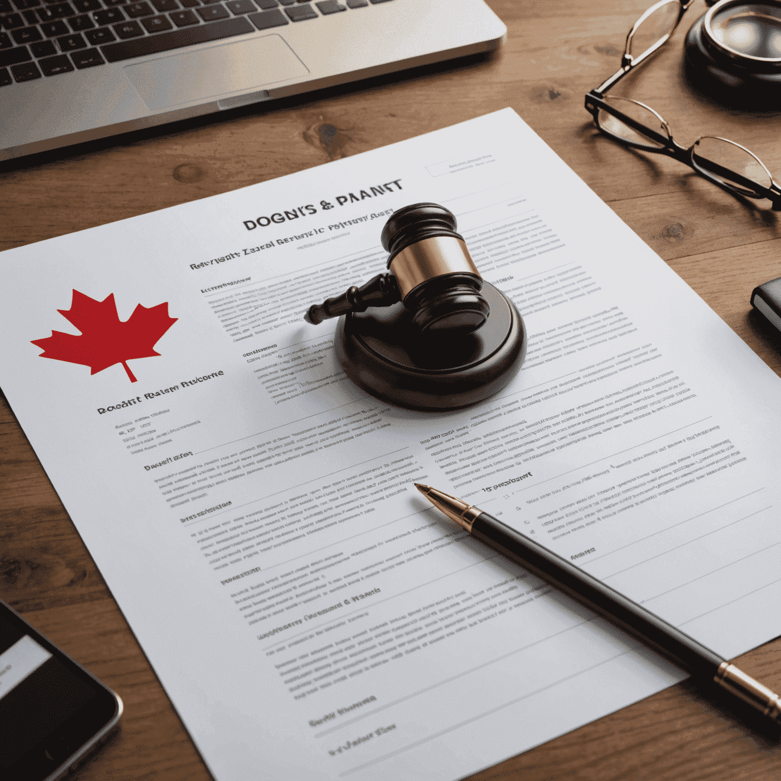 AI system using Natural Language Processing to review and highlight key points in legal documents, with Canadian legal symbols in the background