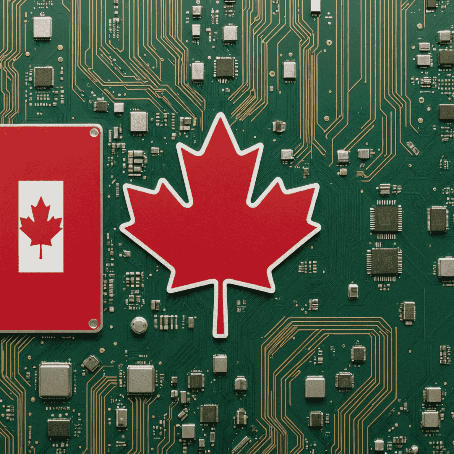 Canadian flag with AI circuit board overlay, symbolizing the integration of AI in national governance